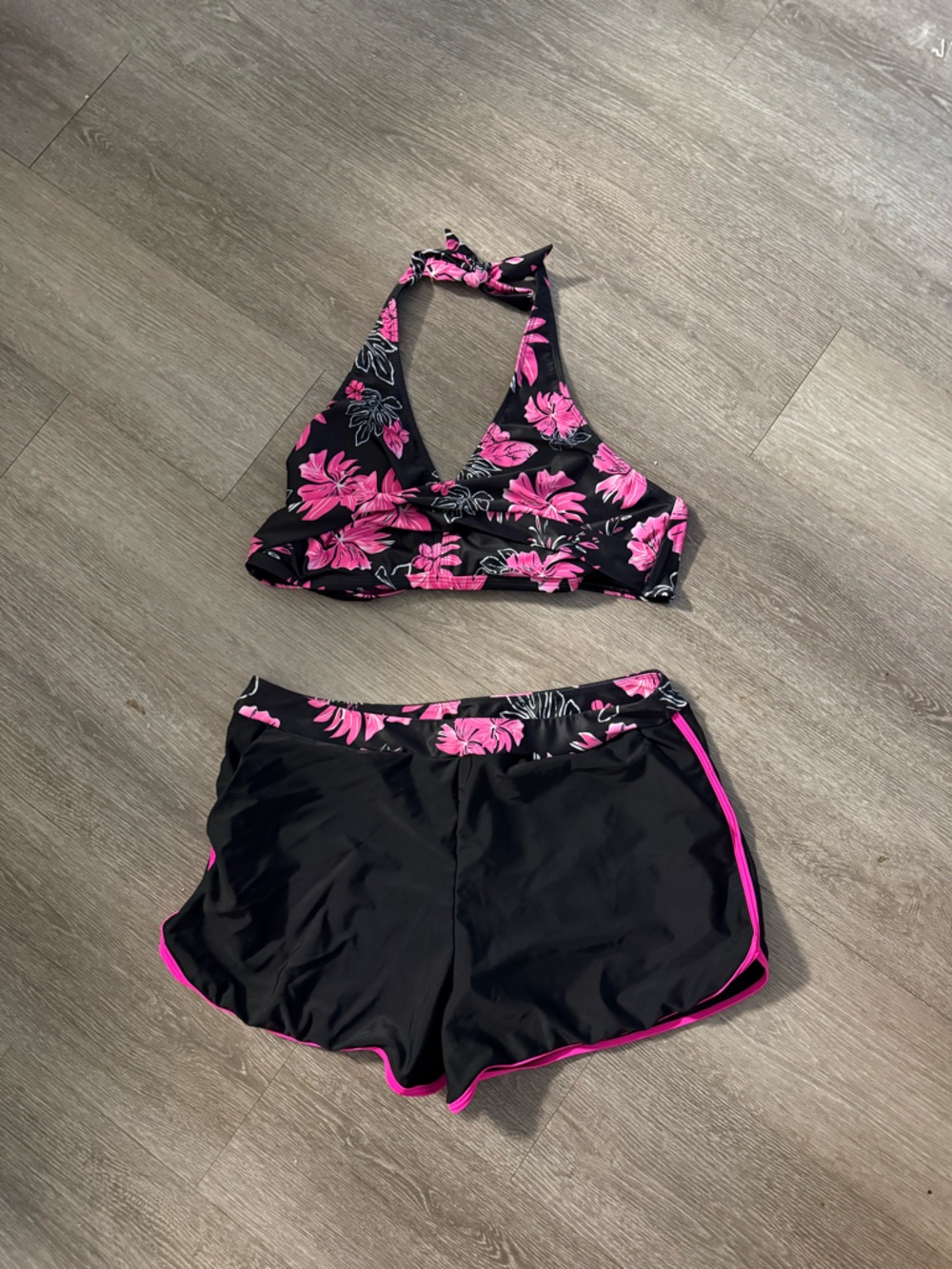 Aqua eve black and pink bathing suit